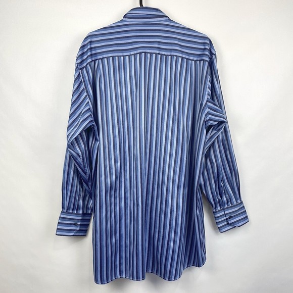 Visconti Black Men's 2XLB Blue Striped Long Sleeve Casual Shirt Flip Cuff Design - Picture 2 of 12